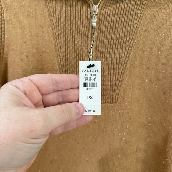 NWT Talbots Zip Collar Sweater Dress Tweed Tan Womens Petite Small SP Cotton - Picture 4 of 13
